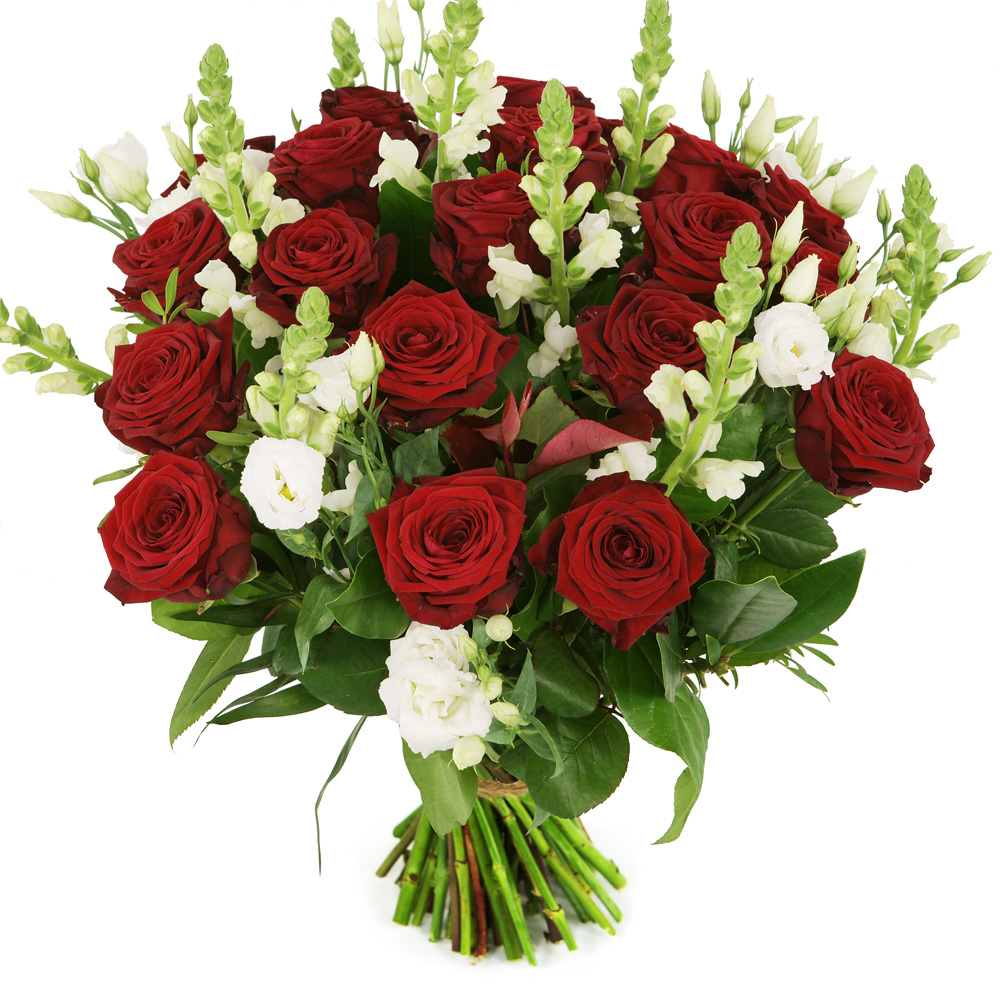 Boeketcadeau Rode rozen en witte bloemen