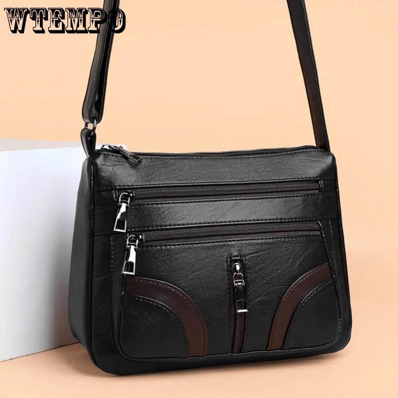 WTEMPO Sheepskin Texture Multi-layer Women's Bag Fashion Large Capacity Crossbody Bag Middle-aged Ladies Shoulder Bag Mother Bags