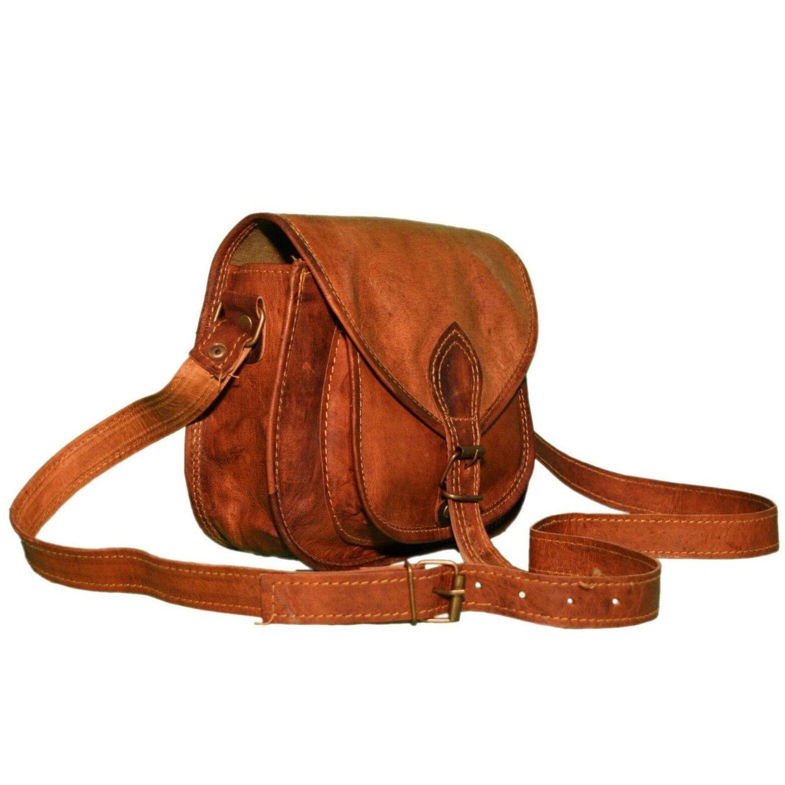 Vintage Goat leather Bags Real Genuine Brown Leather Vintage Messenger ladies Shoulder Hippie Tote Bag