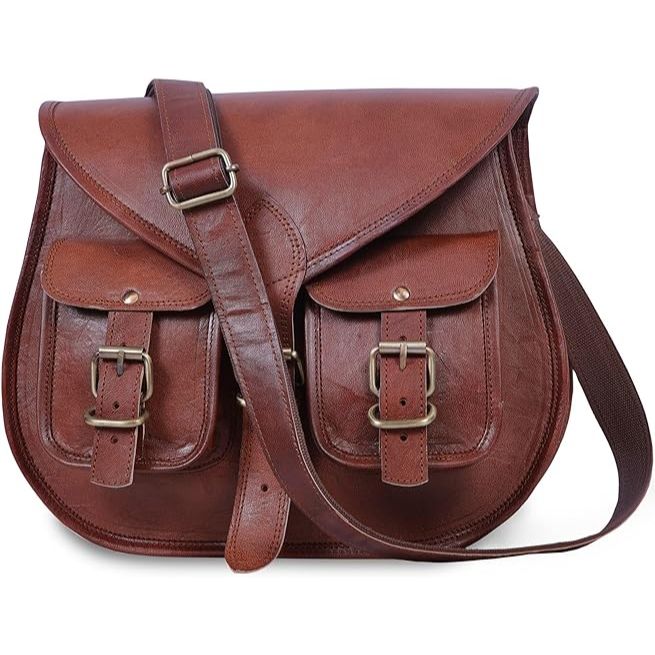 Vintage Goat leather Bags 13 inch Real Leather Crossbody Purses for Women Handmade Cute Top Handle Shoulder Crossover Ladies Handbags Vintage Brown