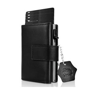 Topmall Credit Card Wallet Mini Wallet Zipper Coin Wallet Men's Protective Leather Card Wallet Aluminium Small Card Holder