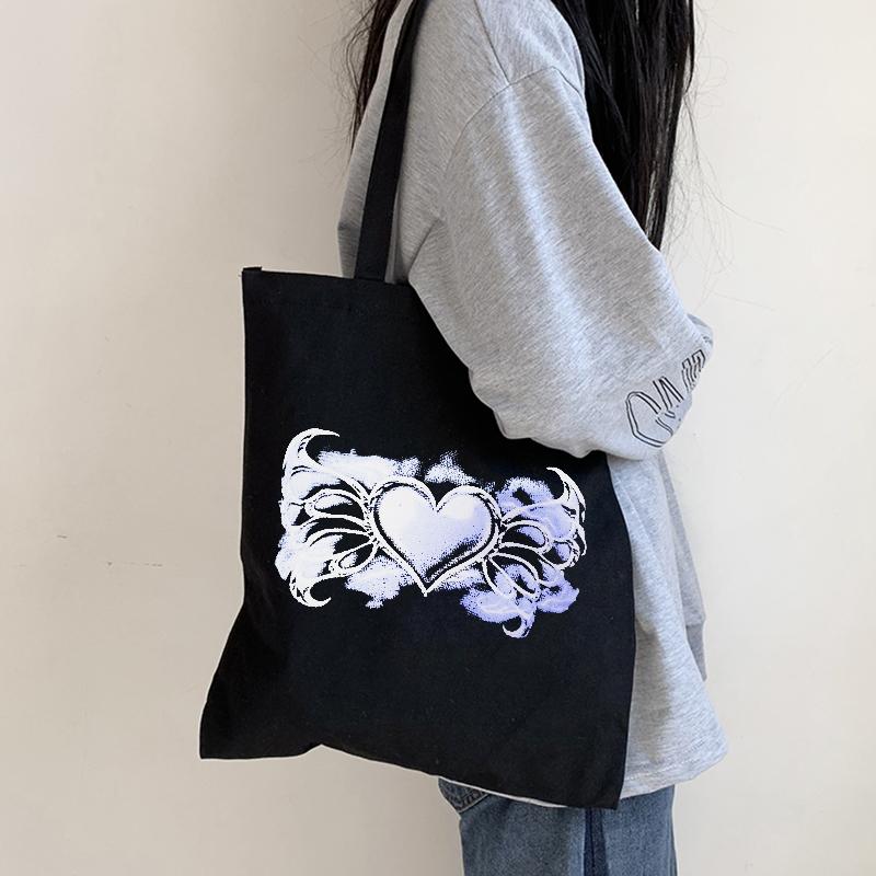 Aidegou18 Gothic print women shoulder bag large capacity casual punk fashion Ulzzang heart canvas bag Harajuka new female shopper bags
