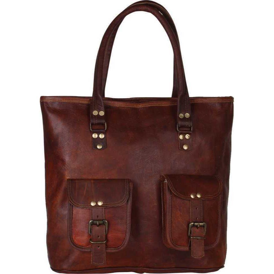 Vintage Goat leather Bags Women's Genuine Goat Leather Tote Shopping Handmade Bag Handbag