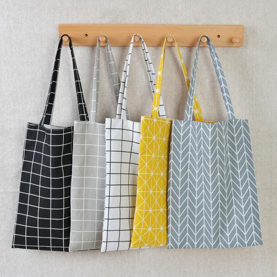 Bag Accessorries Linen Shopping Bag Use Foldable Large Capacity Plaid Shoulder Tote Handbag