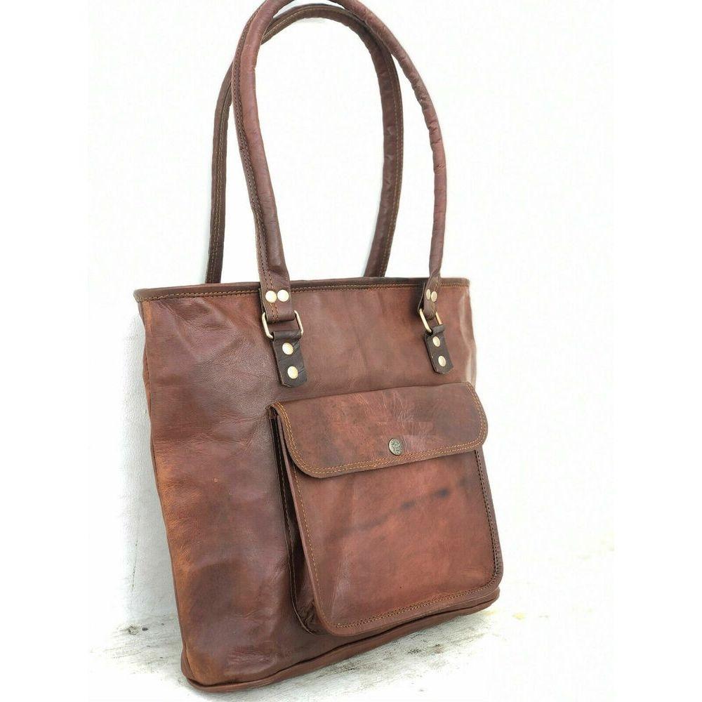 Vintage Goat leather Bags Handbag Purse Satchel Genuine Leather Traveler Shoulder Bag Vintage Women's Tote