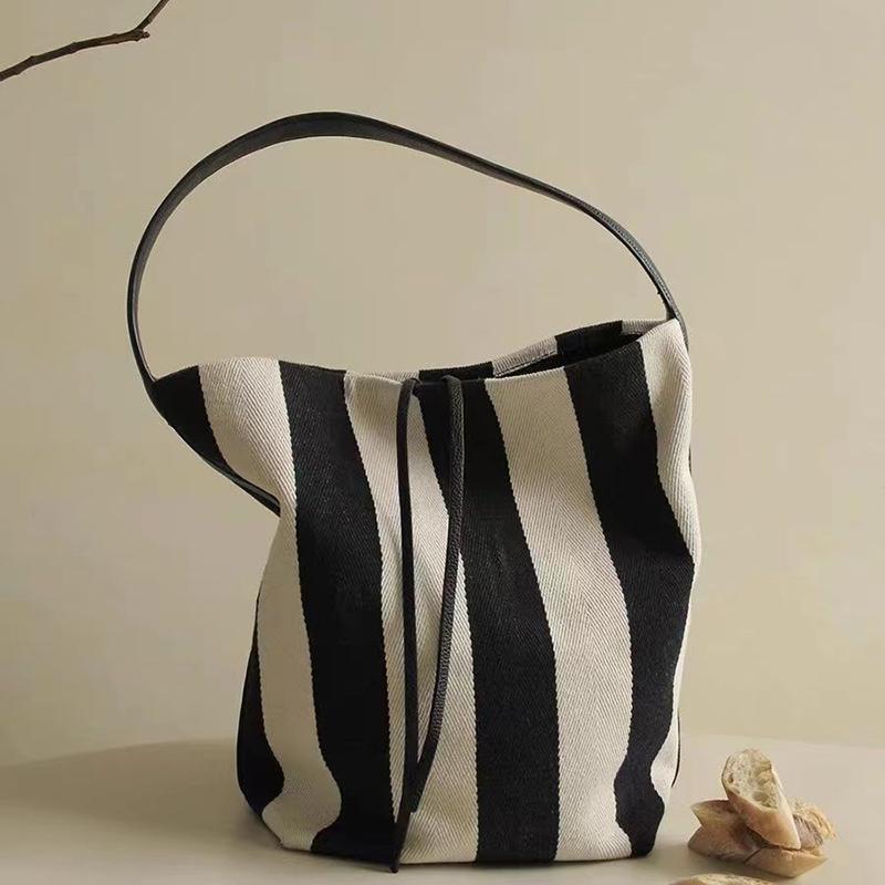 Yogodlns Women Tote Bag Striped Canvas Casual Fashion Simple Soft Shoulder Bag Purses and Handbags High-Capacity