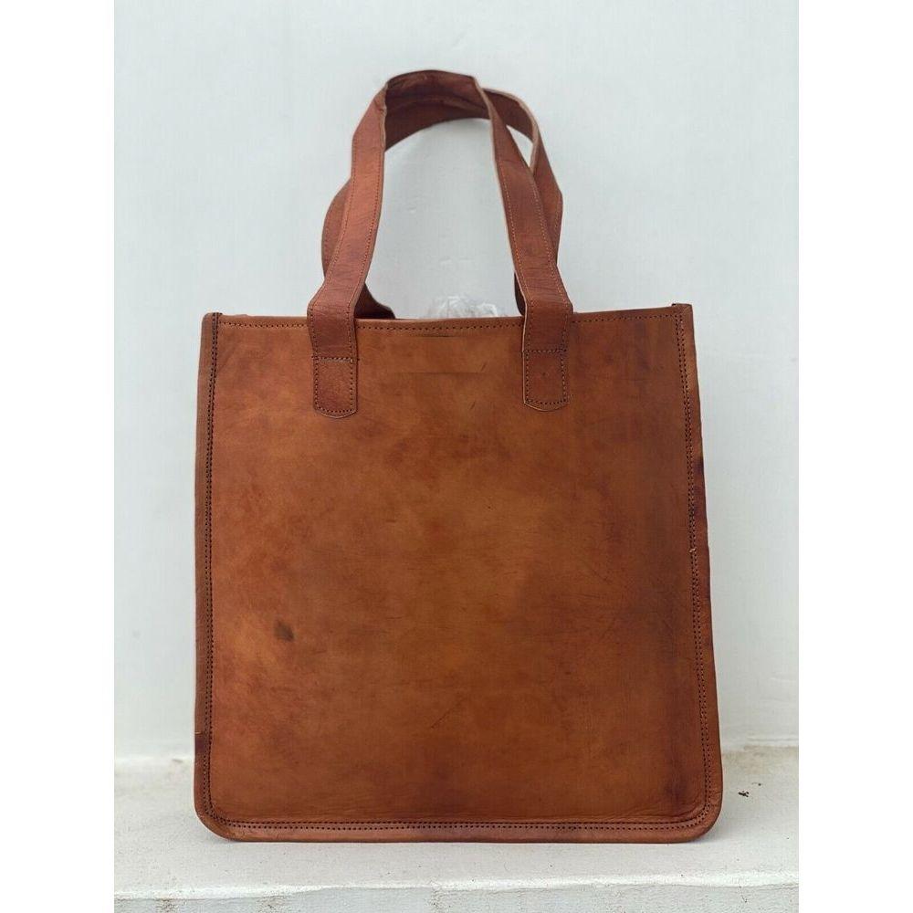 Vintage Goat leather Bags New Women Vintage Looking Genuine Brown Leather Tote Shoulder Bag Handmade Purse