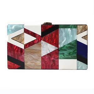 PurpleHeartBags Nieuwe Mode Accessoire Merk Mode Luxe Acryl Geometrisch Lattice Patchwork Handtas Partij Prom Box Clutch Vrouw Avond Tas Portemonnee