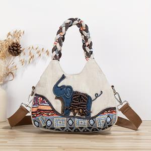 RUWB BAGS Casual Handwoven Elephant Pattern Crossbody Bags for Women Portable Multi-purpose Shoulder Bag Ladies Canvas Handbag