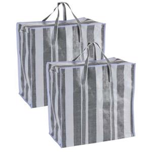 Merkloos Dekentas/wastas met rits - 2x - gestreept - grijs - 28 x x 50 cm - speelgoed opbergtas -