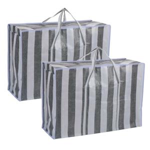 Merkloos Dekentas/wastas met rits - 2x - gestreept - grijs - 70 x x 28 cm - speelgoed opbergtas -