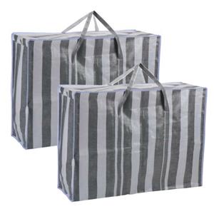 Merkloos Dekentas/wastas met rits - 2x - gestreept - grijs - 80 x x 28 cm - speelgoed opbergtas -