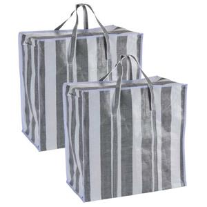 Merkloos Dekentas/wastas met rits - 3x - gestreept - grijs - 28 x x 50 cm - speelgoed opbergtas -