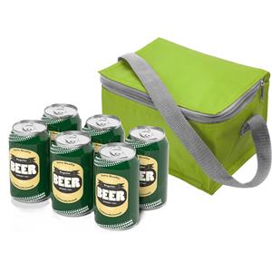 Merkloos Kleine mini koeltas voor lunch of sixpack blikjes - groen - 21 x 15 x 13 cm - draagriem -