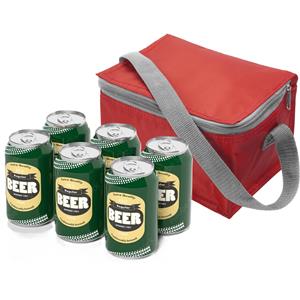 Merkloos Kleine mini koeltas voor lunch of sixpack blikjes - rood - 21 x 15 x 13 cm - draagriem -