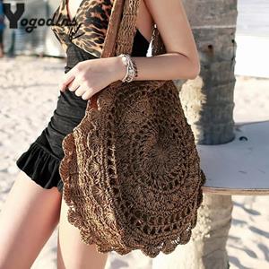 Ambiel Charm Bohemian Straw Bags for Women Circle Beach Handbags Summer Rattan Shoulder Bags Handmade Knitted Travel Big Totes Bag New