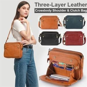 Ongwns Totes met grote capaciteit, drie lagen leren crossbody-schoudertas, dameshandtas, crossbody-tassen