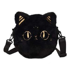 ShapeMastery Boutique Women Black Cat Crossbody Bag Fashion Plush Satchel Bag Casual Embroidered Tote Bag Versatile Adjustable Strap Soft Phone Pouch