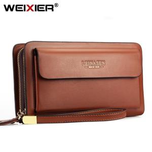 WEIXIER Men Wallets with coin pocket zipper Double Zipper Male Wallet long Large Men Purse coin clutch bag black Business