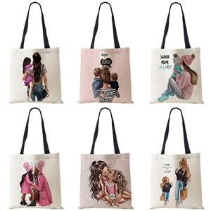 KaiTingu Leuke Cartoon Super Mama Print Linnen Draagtas Herbruikbare Schoudertassen Moeder en Baby Opvouwbare Dames Casual Handtassen Dame Stoffen bakken