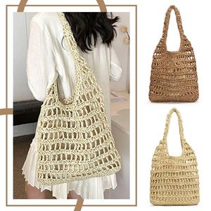 ShapeMastery Boutique Women Straw Woven Tote Bag Summer Beach Bags Large Capacity Weaving Shoulder Bag with Inner Bag Hollow Out for Outdoor Travel