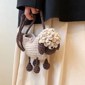 LChome Kawaii Knit Wool Sheep Kids Crossbody Bag Cute Shoulder Bag Handmade Weave Children Small Fun Bag Purse Coin Wallet Kid Gift