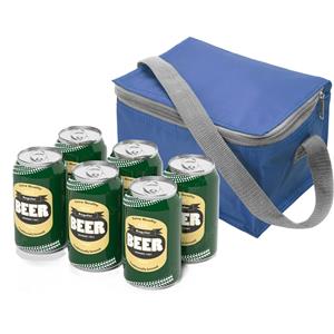 Merkloos Kleine mini koeltas voor lunch of sixpack blikjes - blauw - 21 x 15 x 13 cm - draagriem -