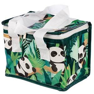 Merkloos Koeltas - panda print - groen - 4 liter - 16 x 21 x 13 cm - koelboxen - picknick/strand - lunchtas -