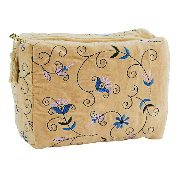 Geborduurde fluwelen toilettas Hemp, blue, roze, zwart 25x12x18 cm