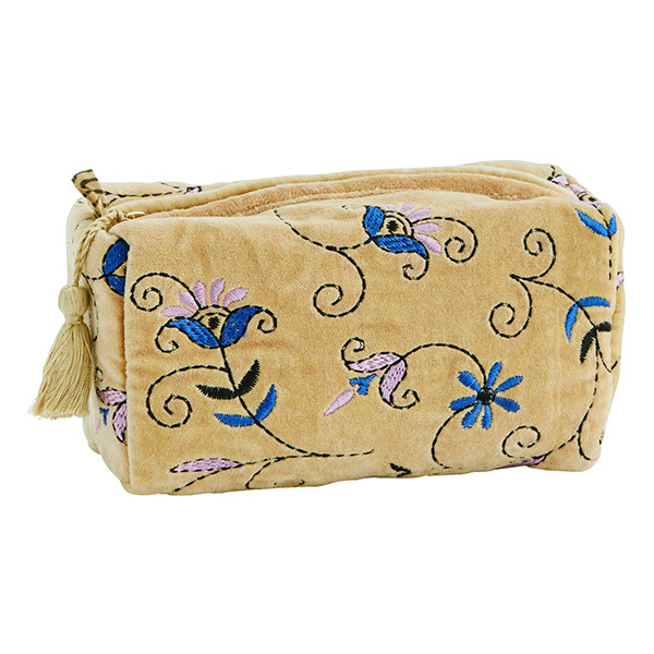 Madam Stoltz-collectie Geborduurde fluwelen toilettas Hemp, blue, roze, zwart 20x8x10 cm