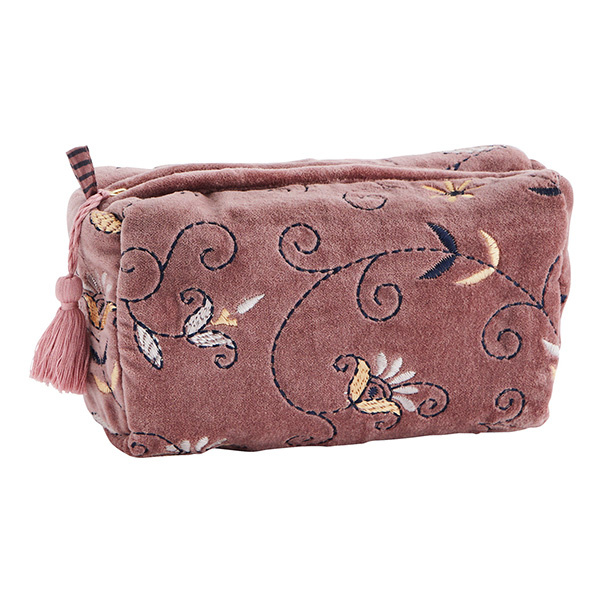 Madam Stoltz-collectie Geborduurde fluwelen toilettas Dusty rose, donkerblauw, powder, grijs 20x8x10 cm