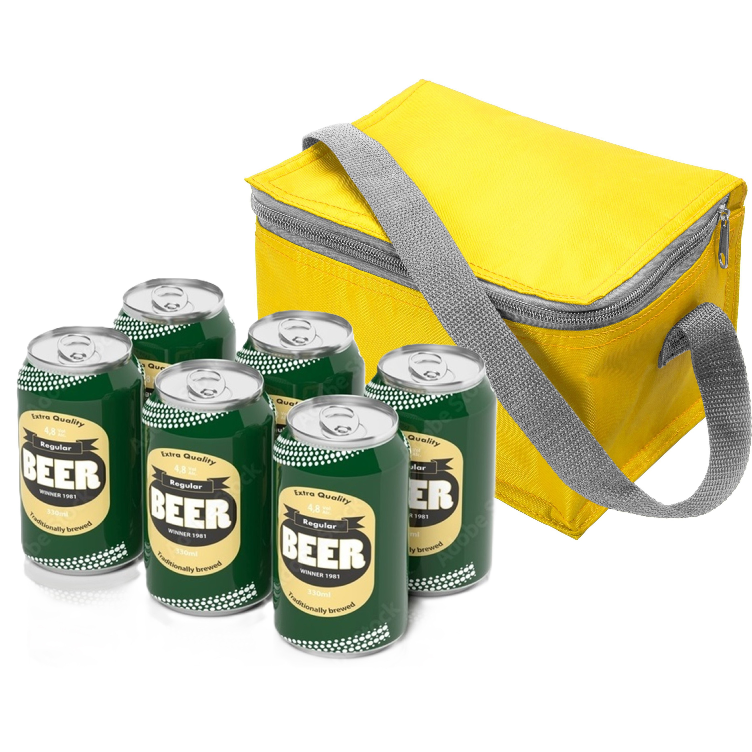 Merkloos Kleine mini koeltas voor lunch of sixpack blikjes - geel - 21 x 15 x 13 cm - draagriem -