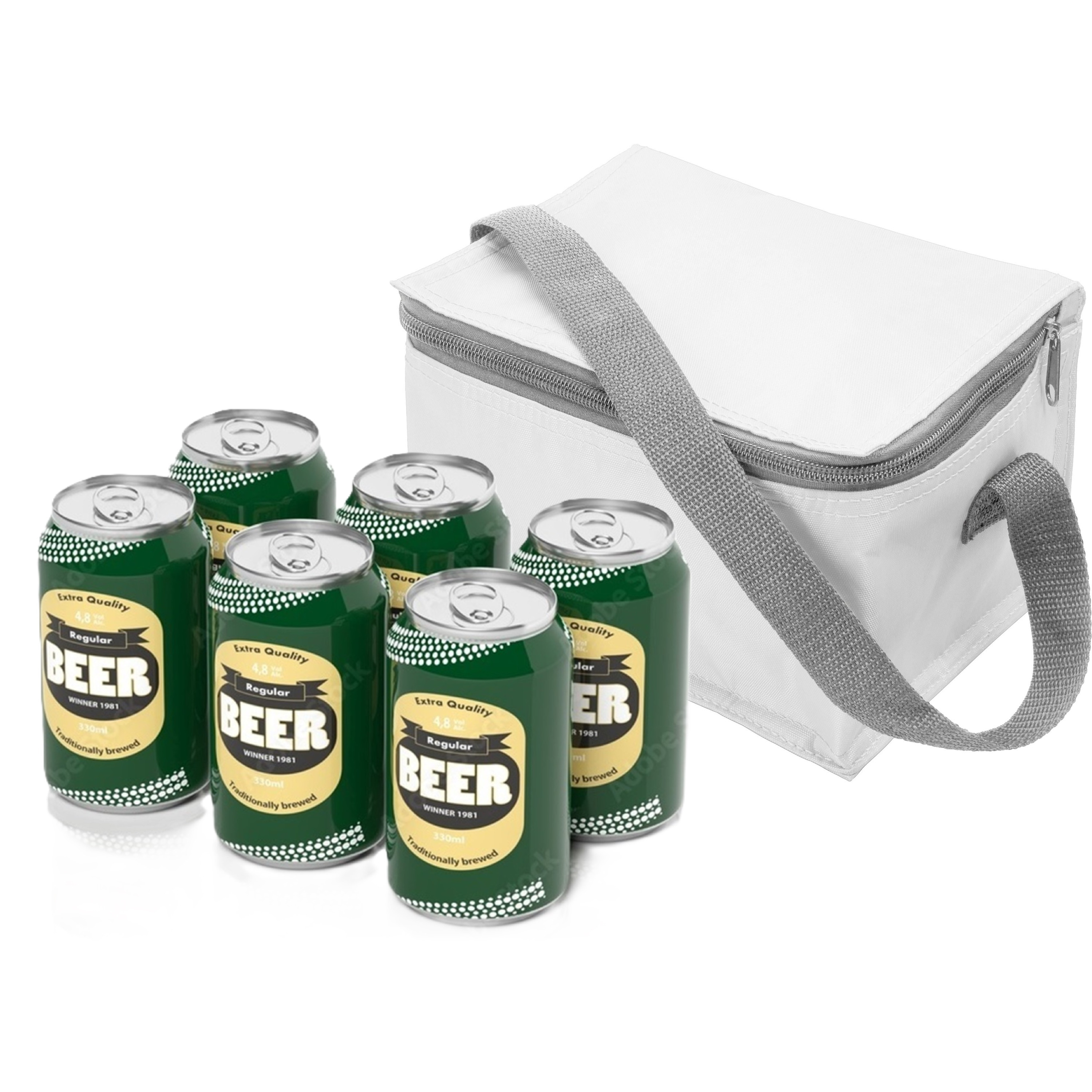 Merkloos Kleine mini koeltas voor lunch of sixpack blikjes - wit - 21 x 15 x 13 cm - draagriem -