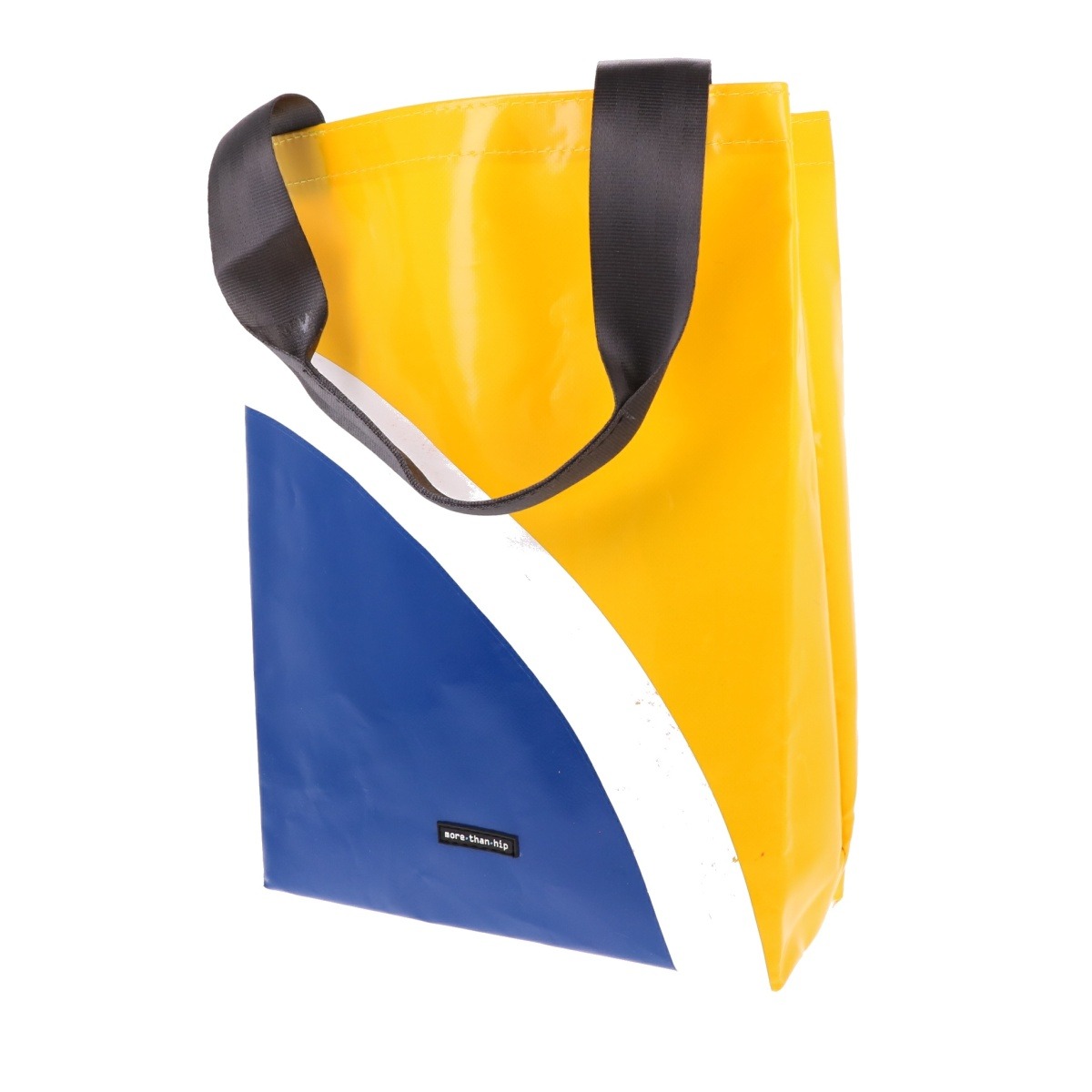 Shopper tas van gerecycled vrachtwagenzeil - Barcelona - geel-blauw/grafisch