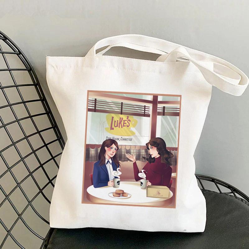 Aidegou2 Shopper Gilmore Girls Luke's Printed Tote Bag Dames Harajuku Shopper Handtas Schouder Boodschappentas Dames Canvas Tas