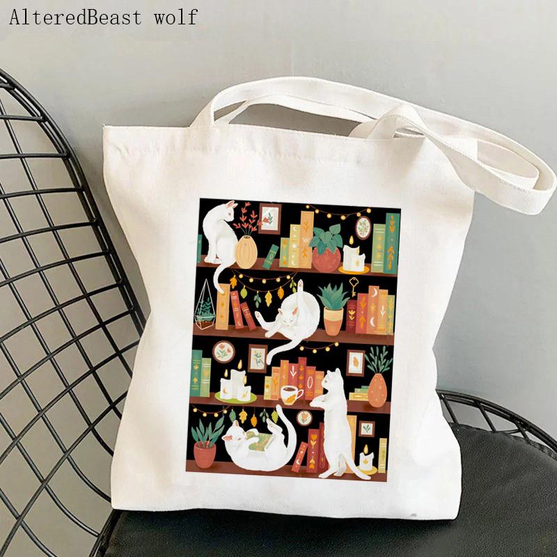 Aidegou18 Vrouwen Shopper tas grappige katten op boek Bedrukte Kawaii tas Harajuku Shopping Canvas Shopper tas meisjes handtas Tote Schouder Damestas