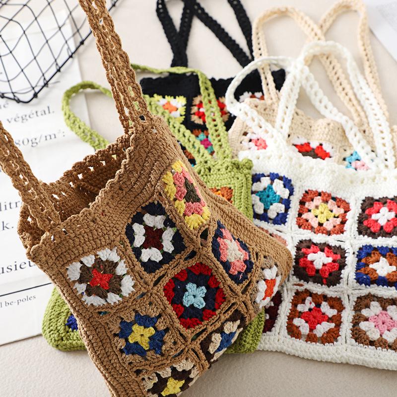 DUSUN BAG Bohemain Haak Dames Schoudertassen Granny Square Tote Bag Casual Gebreide Handtassen Handgemaakte Geweven Zomer Strandtas Kleine Portemonnee