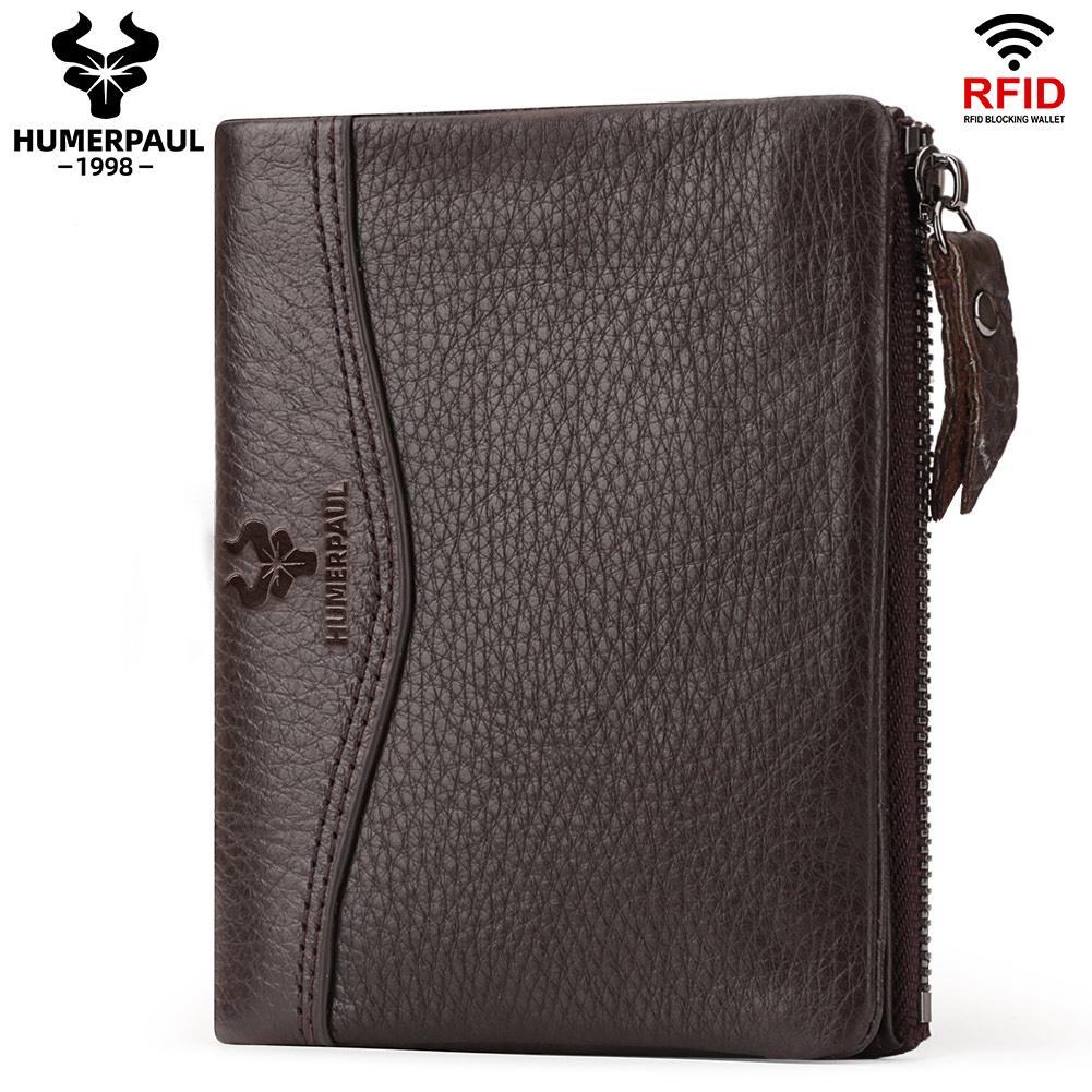 Humerpaul Nieuwe RFID Mannen Portemonnee Blokkeren Bescherming Anti-Diefstal Scan Mannelijk Lederen Biflod Korte Portemonnee Rits Coin Case Pouch Casual Money Bag