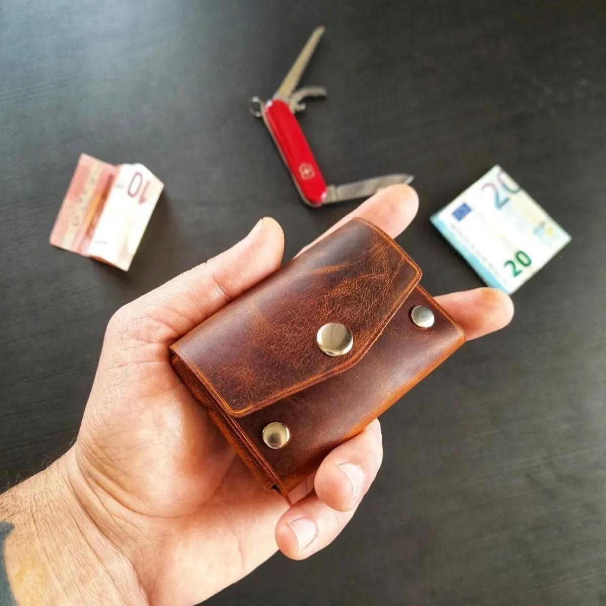 Iwallet El Yapımı Cüzdan, Leather Wallet Çıtçıtlı Kartlık