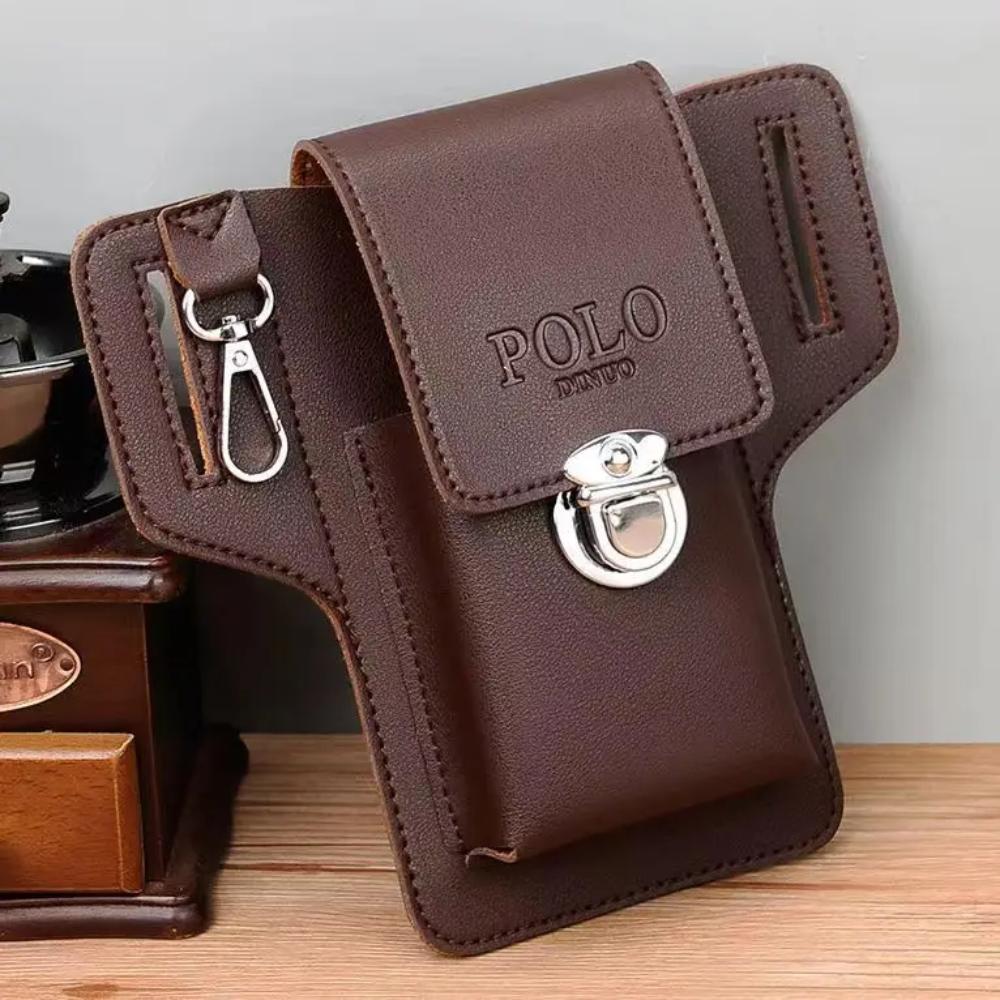 RockynMee Solid color Men's Belt Leather Case PU Card Bag Minimalist Travel Casual Phone Bags