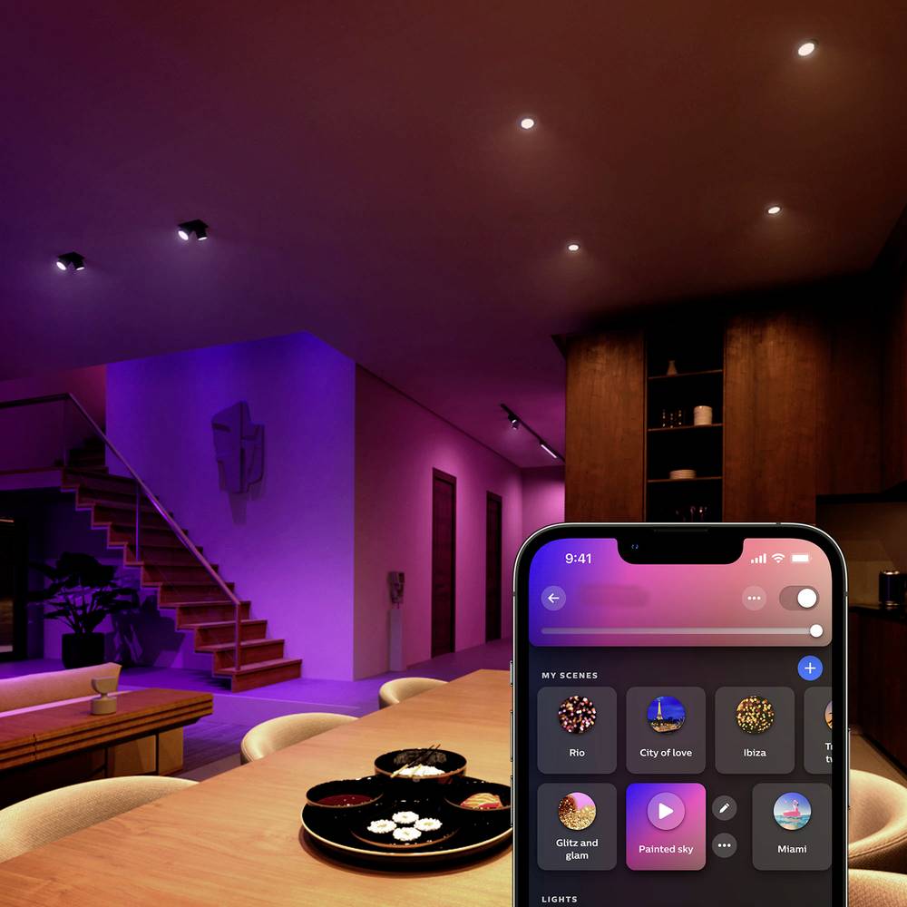 Philips Hue Bluetooth White & Color Ambiance Lampe GU10 - Reflektor Par16 4,2W 400lm 3er Set inkl. Bridge und Dimmschalter