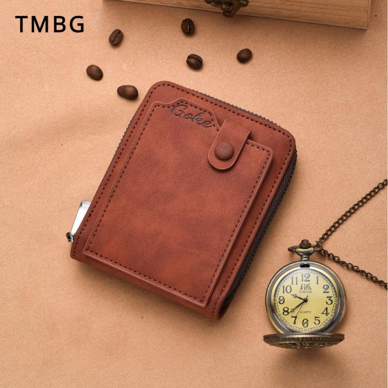 TongMeng Bag Supplies Vintage herenportemonnee met korte ritssluiting, ultralicht multi-kaartsleuf, kleine draagtas, geldclip met hoge capaciteit, creatieve PU-lange wisselzak voor mannen Short style zwart