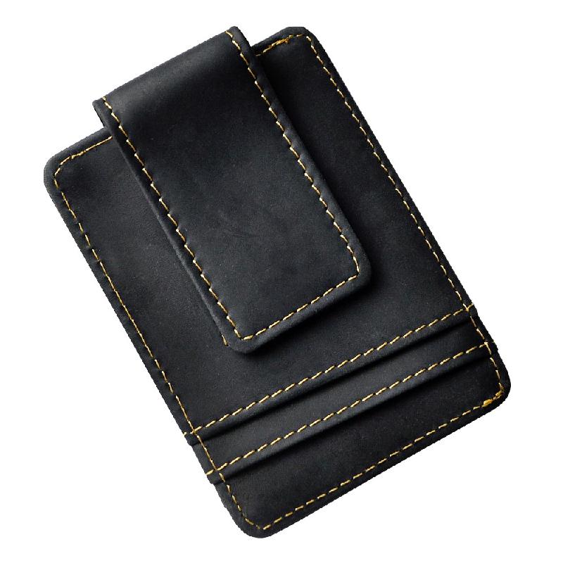 Leather Products Mannelijke kwaliteit leer Designer Fashion Travel Slim Wallet Voorvak Magnetische geldclip Mini Card Case Portemonnee voor heren koffie