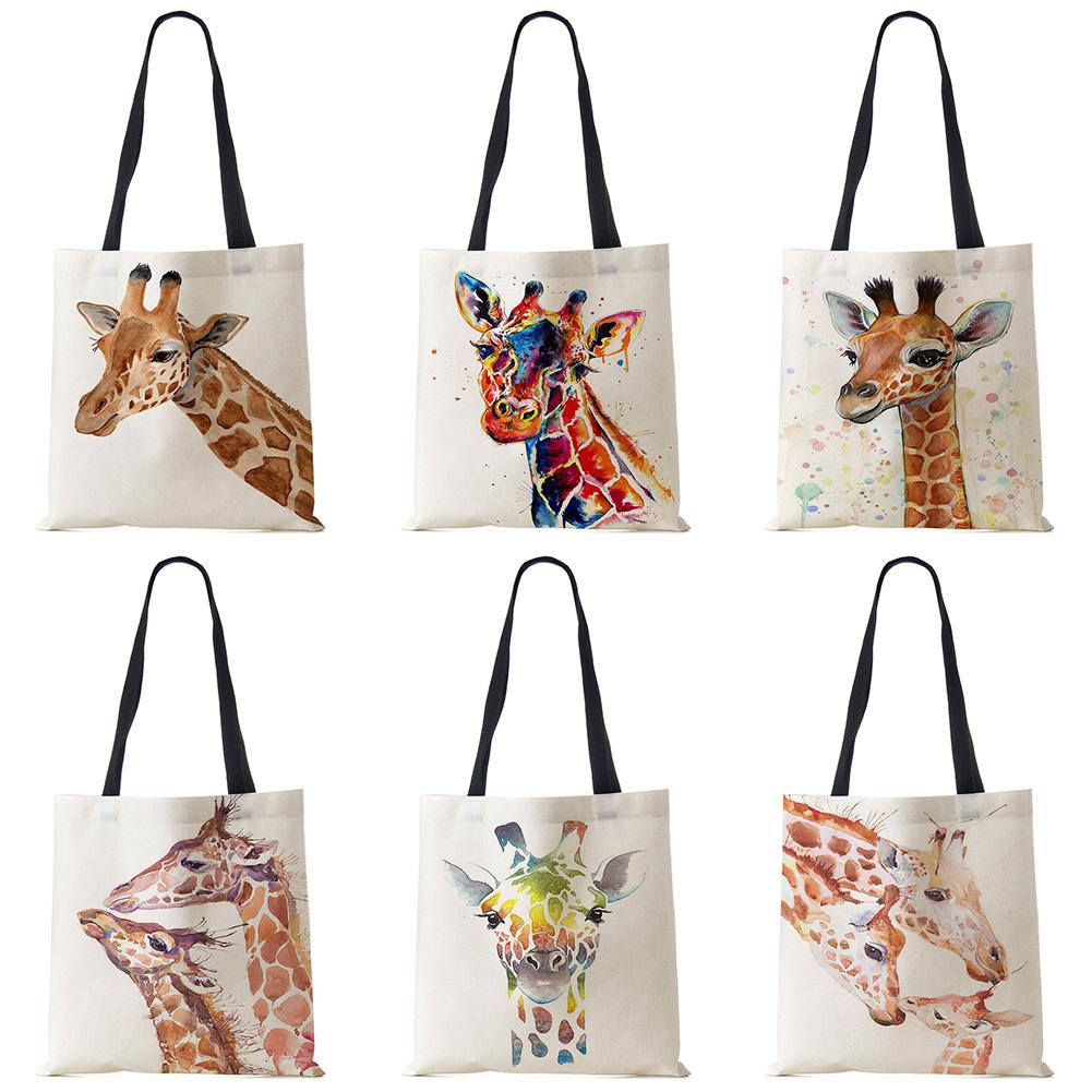 VIA ROMA aquarel giraffe herten print tote tassen voor vrouwen casual handtassen boodschappentas grote capaciteit