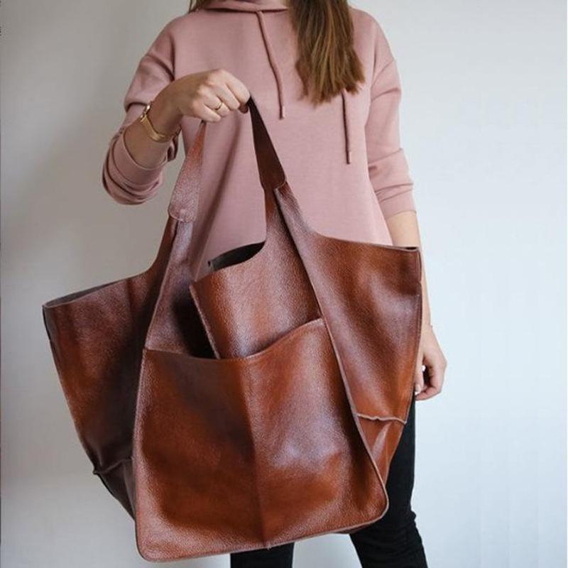 Yogodlns Vintage Zachte PU Lederen Draagtas voor Vrouwen Nieuwe Grote Capaciteit Schoudertas Luxe Handvat Tassen Splicing Hobo Tassen portemonnee 28*28*40cm zwart