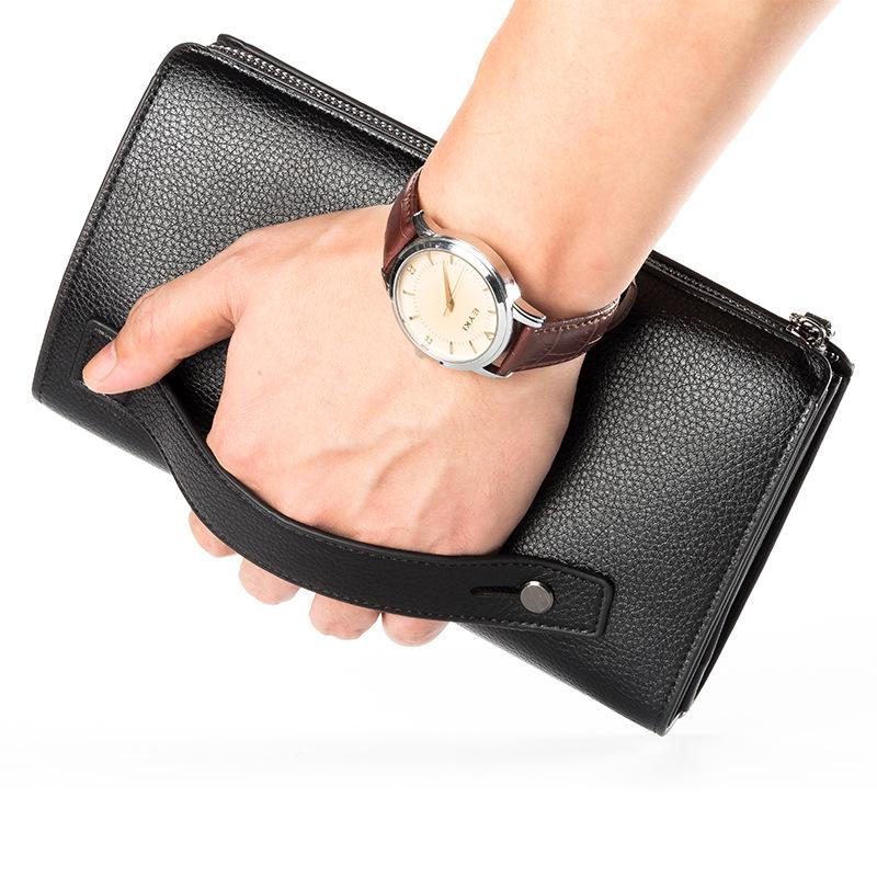 Wilicosh Herenmode Pu-leer Lichee-patroon Clutch Bag Zakelijke mobiele telefoontas Lange portemonnee met meerdere kaarten Cadeau voor vriend Echtgenoot koffie