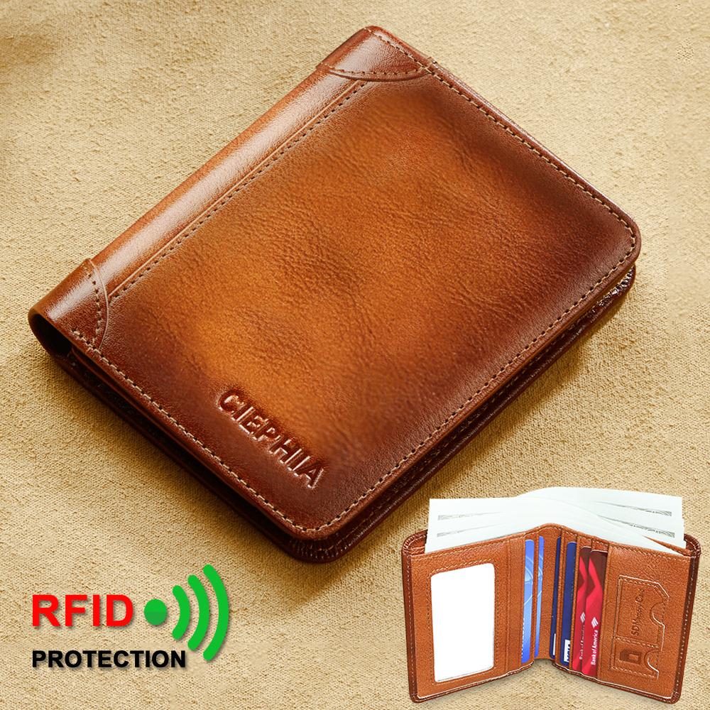 Leather Fashion Bags Nieuwe lederen Rfid Bifold-portemonnees voor mannen Vintage slanke korte creditcardhouder Geldclips Geef geschenken voor hem bruin