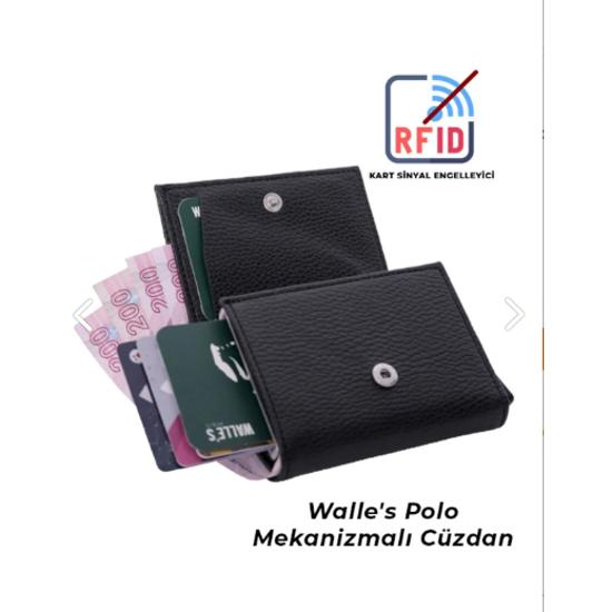 Wallets&Shoes Dark Deri Otomatik Mekanizmalı Rfid Korumalı Çıtçıtlı Unisex Para & Kartlıklı Cüzdan