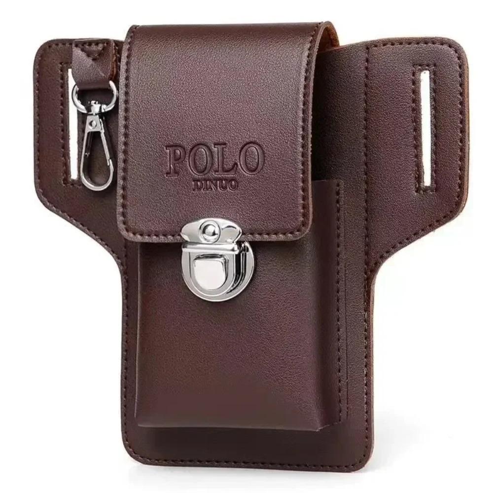 Quuihua36 PU Men's Belt Leather Case Solid color Outdoor Sports Bag Portable Card Bag Coffee-Style A