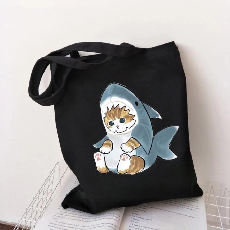 Aidegou2 Cat Shark Boodschappentas Bolsa Compra Plegable Jute Tas Bolsa Shopper Bolso Shopping Handtas Tas Tote Herbruikbaar Netto Ecobag Cabas 24*26cm